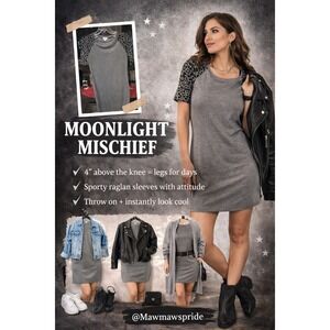 MOONLIGHT MISCHIEF VIBES‎ Gray Star Print Baseball Tunic Size Small bodycon